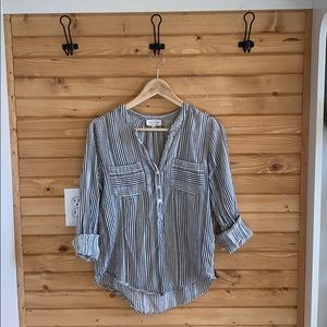 Lucky Brand Lind Sleeve Top Black and White Stipe